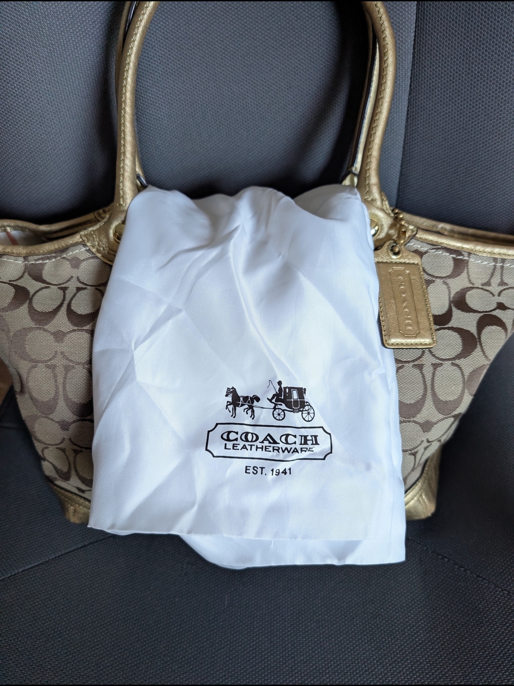 Coach Khaki And Gold Bleecker Tote Bag - Picture 6 of 9